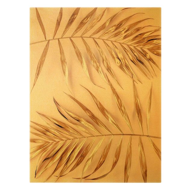 Quadro su tela oro - Foglie di palma dorate su rosa