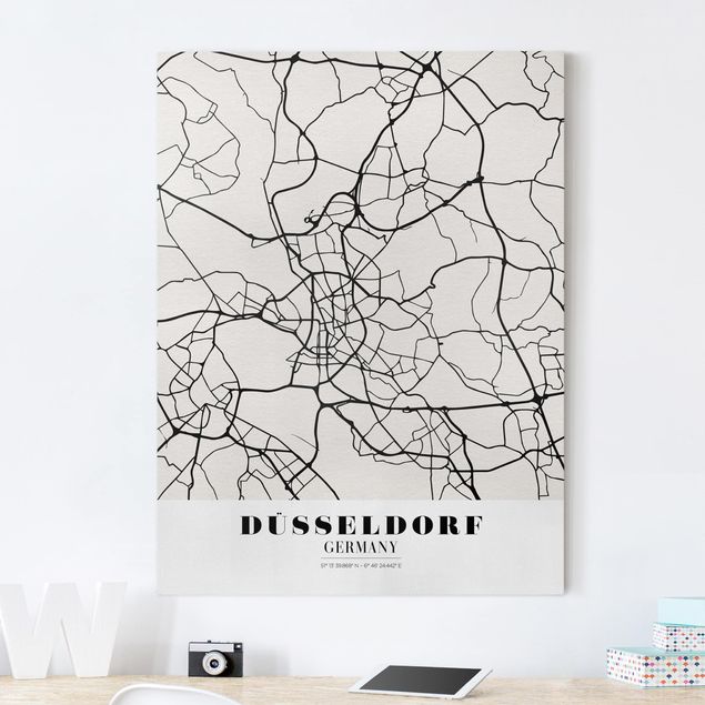 Stampe su tela bianco e nero Mappa di Dusseldorf - Classica