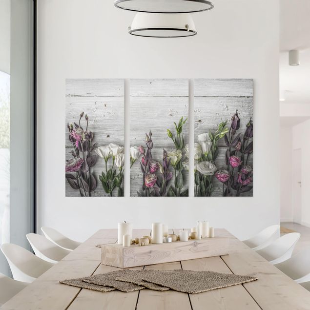 Quadri moderni per soggiorno Tulipano Rosa su Legno Shabby