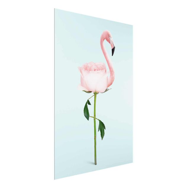 Quadro in vetro - Flamingo con Rosa - Verticale 4:3