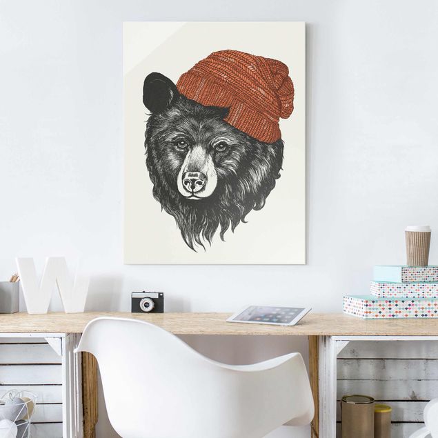 stampe animali Illustrazione - Orso con cappuccio rosso disegno