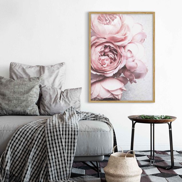 Poster con cornice - Pink Peony fiori pastello misera - Verticale 4:3