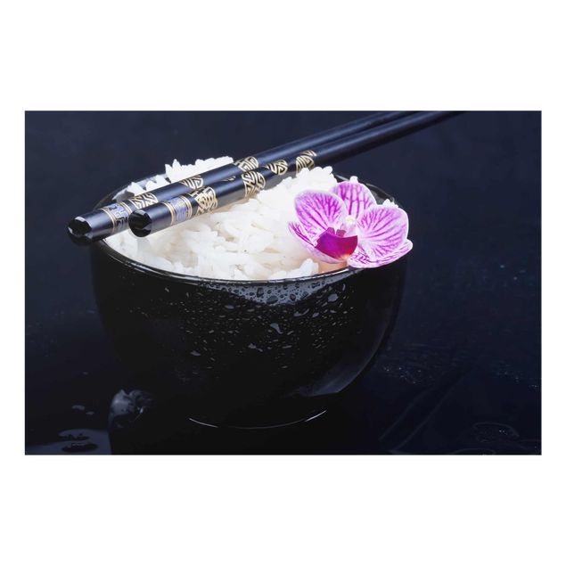 Quadro in vetro - Rice Bowl Con L'orchidea - Orizzontale 2:3