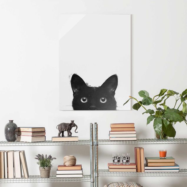 Lavagna magnetica vetro Illustrazione - Gatto nero su pittura bianca