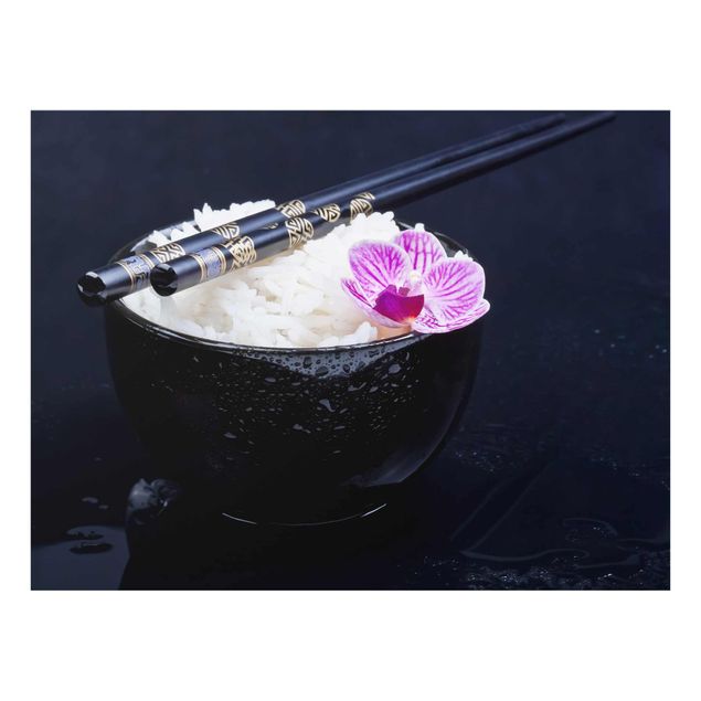 Quadro in vetro - Rice Bowl Con L'orchidea - Orizzontale 3:4