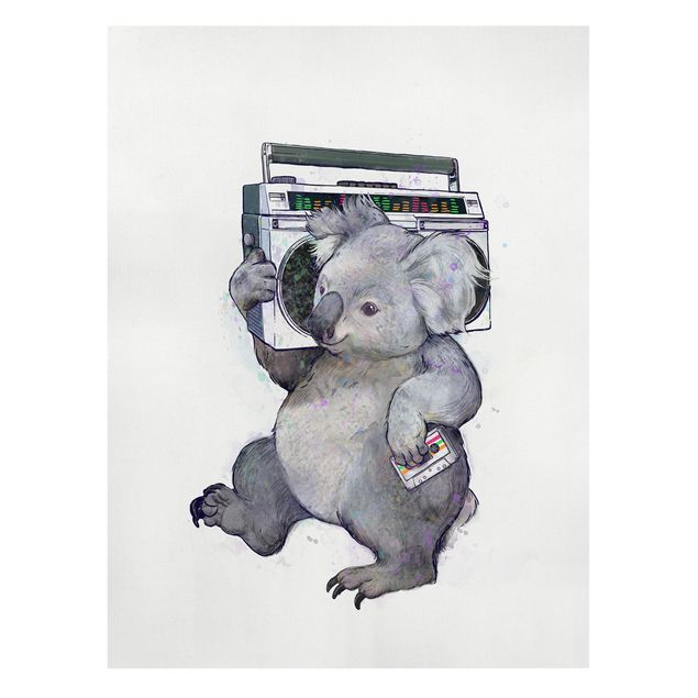 Quadro su tela animali Illustrazione - Koala con radio pittura