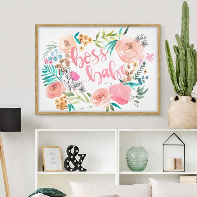 Poster con cornice - Pink Flowers - Boss Babe - Orizzontale 3:4