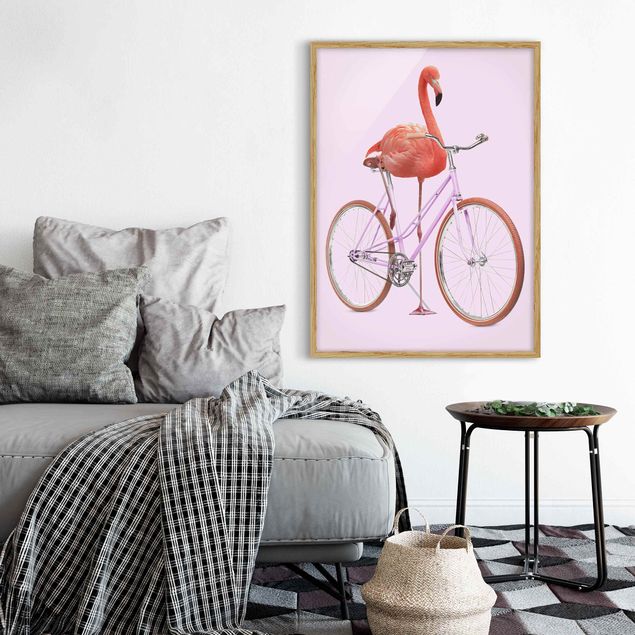 Poster con cornice - Flamingo con la bicicletta - Verticale 4:3