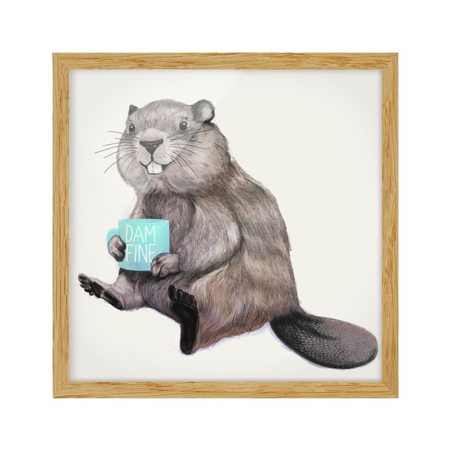 Poster con cornice - Illustrazione Beaver con tazza di caffè - Quadrato 1:1