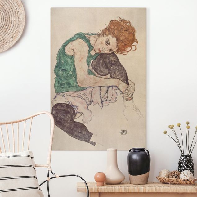 Riproduzione quadri su tela Egon Schiele - Donna seduta con ginocchio alzato