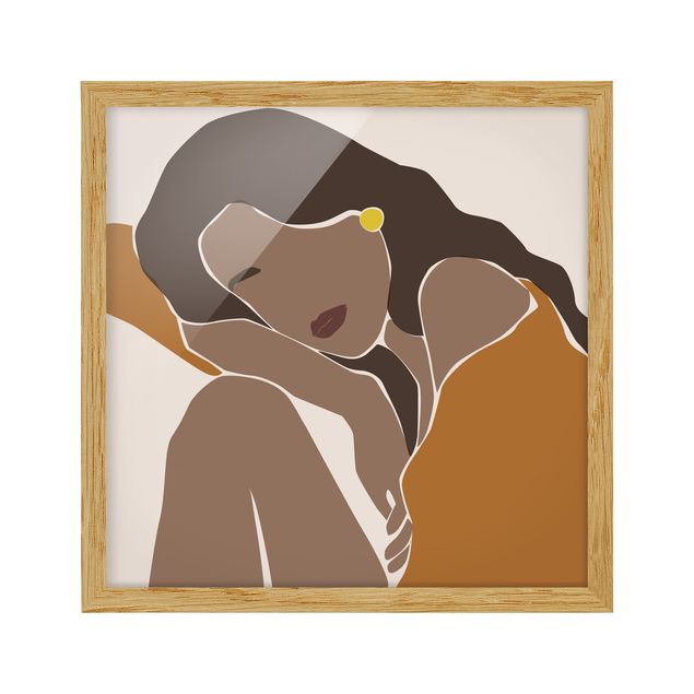 Poster con cornice - Line Art Woman Marrone Beige - Quadrato 1:1