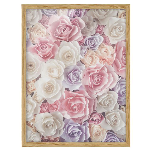 Poster con cornice - Pastel Paper Art Roses - Verticale 4:3