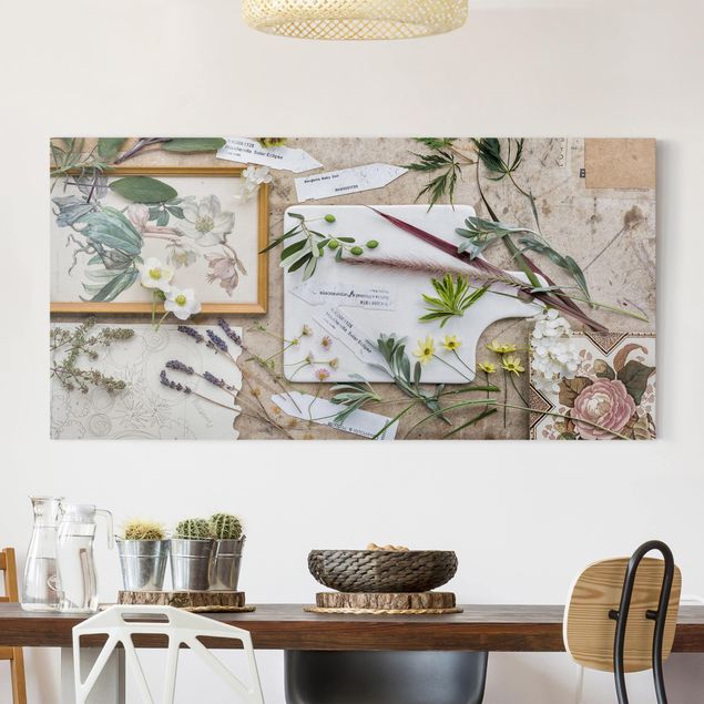 Riproduzione quadri su tela Fiori ed erbe da giardino vintage