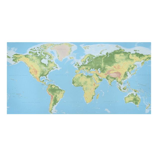 Stampa su tela - Physical World Map - Orizzontale 2:1
