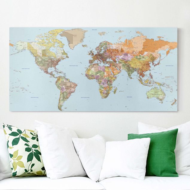 Quadri moderni per soggiorno Mappa politica del mondo