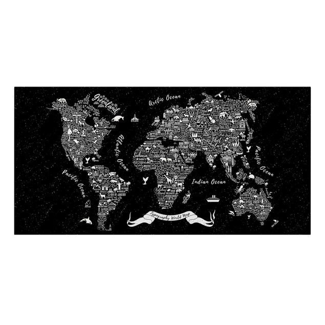Stampa su tela - Typography World Map black - Orizzontale 2:1