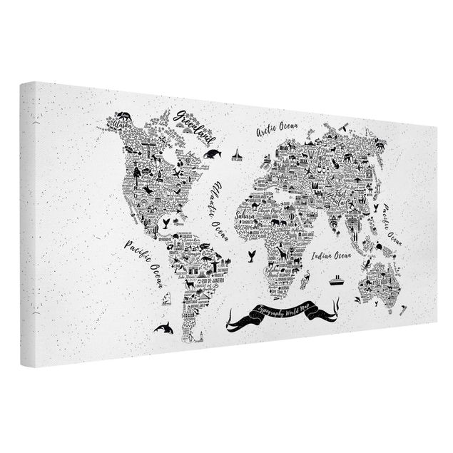 Scritte su tela Mappa del mondo - tipografica bianca