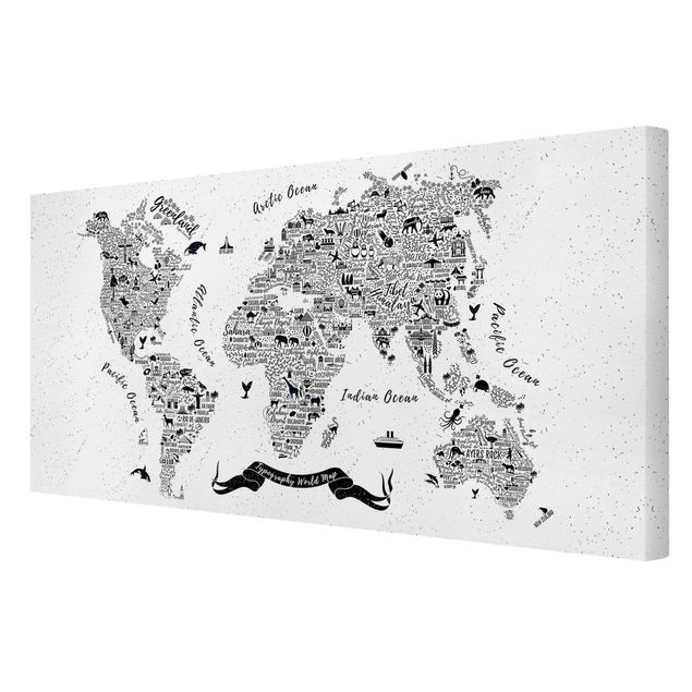 Stampa su tela Mappa del mondo - tipografica bianca