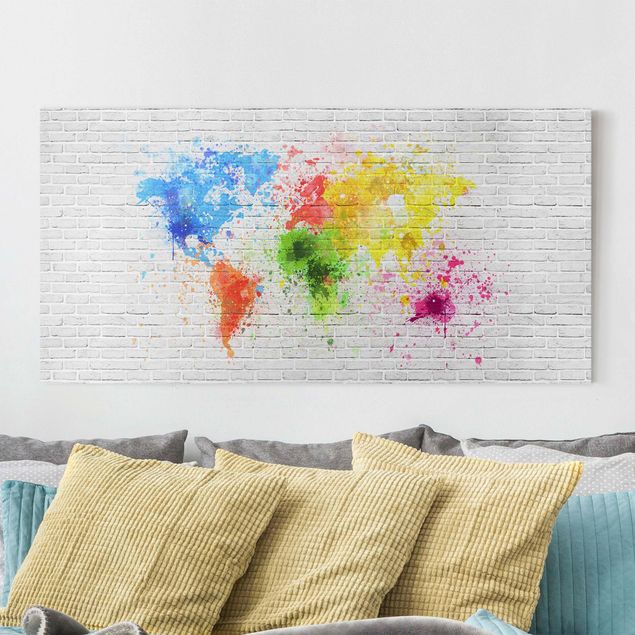 Tele mappamondo Muro di mattoni bianchi Mappa del mondo