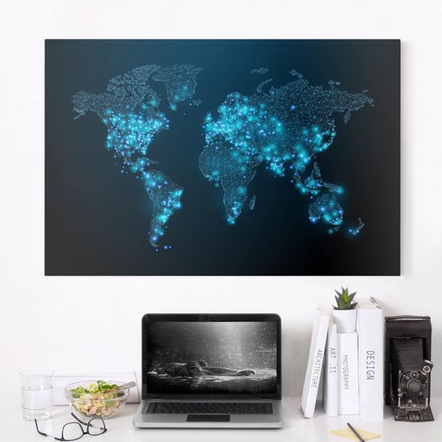 Mappamondo su tela Mondo connesso - Mappa del mondo