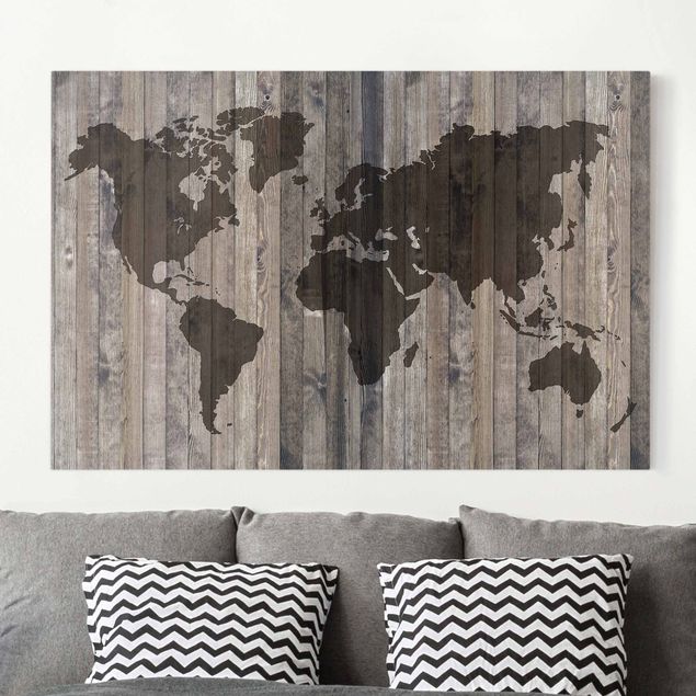 Tela mappamondo Mappa del mondo in legno
