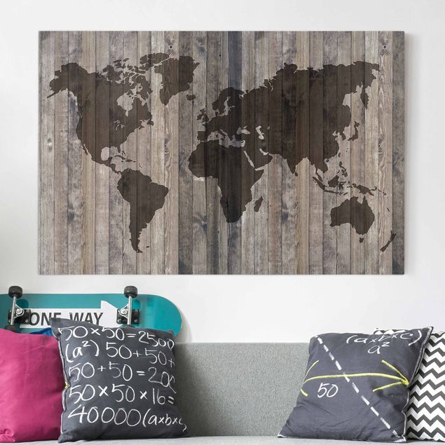 Quadri moderni per soggiorno Mappa del mondo in legno