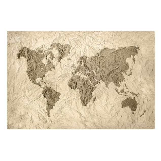 Stampa su tela - Paper world map Beige Brown - Orizzontale 3:2