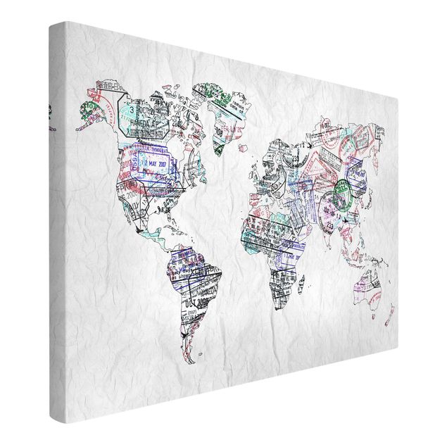 Stampe su tela Timbro per passaporto mappa del mondo