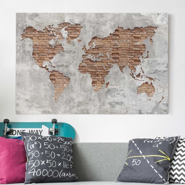 Tele mappamondo Mappa del mondo in mattoni e cemento shabby
