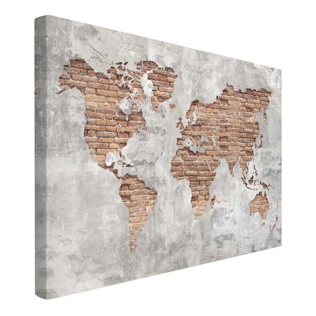 Stampe su tela Mappa del mondo in mattoni e cemento shabby