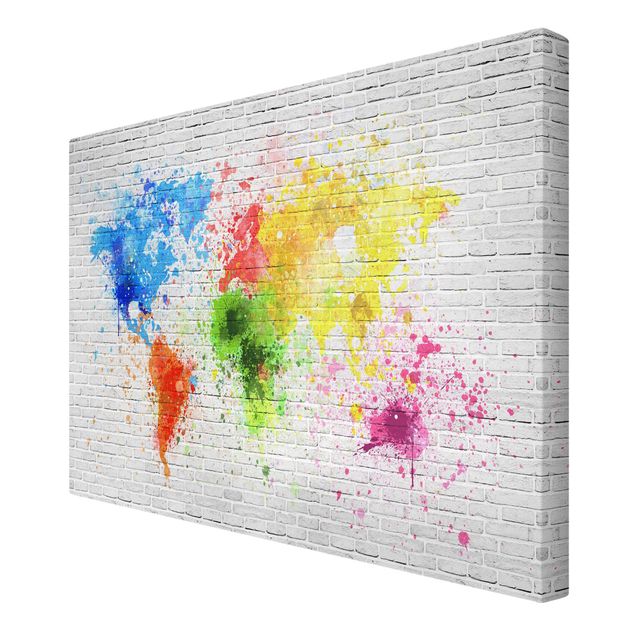 Stampa su tela - White brick wall world map - Orizzontale 3:2