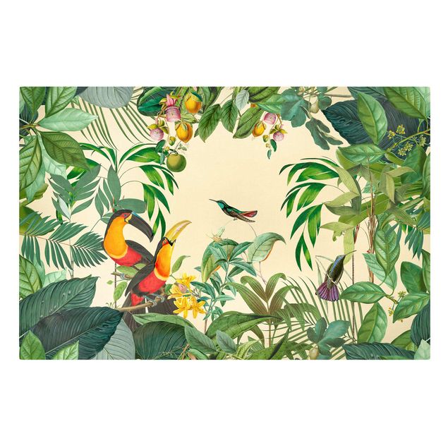Stampa su tela vintage Collage vintage - Uccelli nella giungla