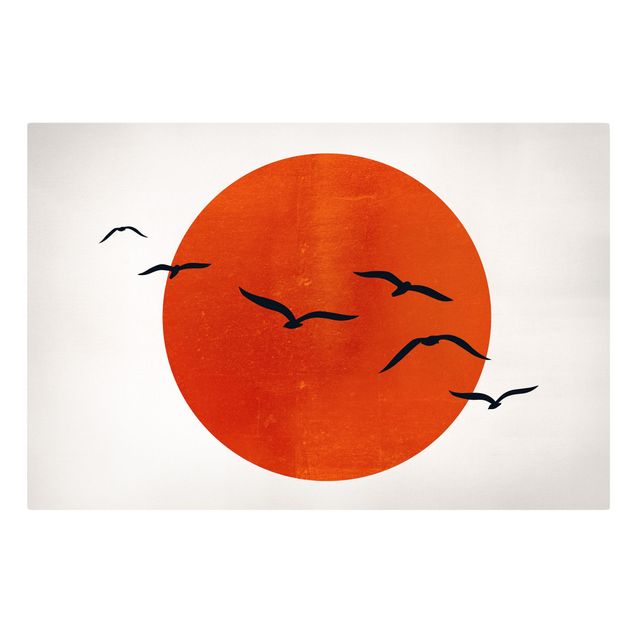 Riproduzione quadri su tela Stormo di uccelli di fronte al sole rosso I