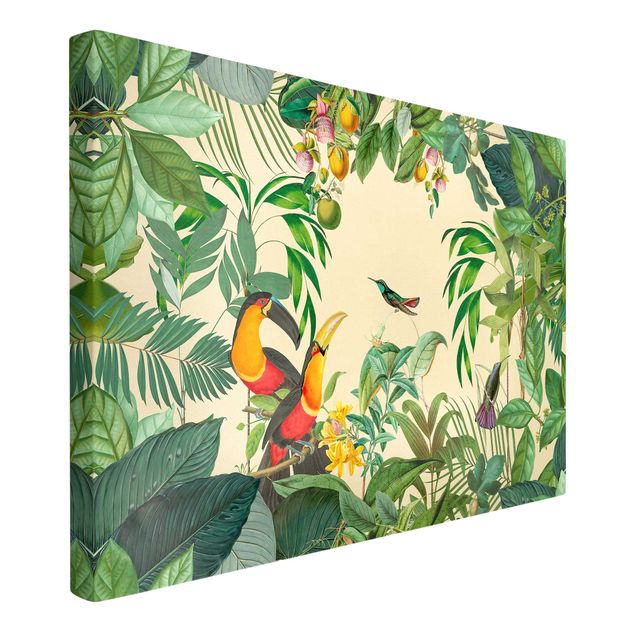 Riproduzioni su tela Collage vintage - Uccelli nella giungla
