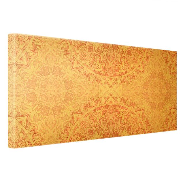 Quadro su tela oro - Ornamento mandala in acquerello arancione