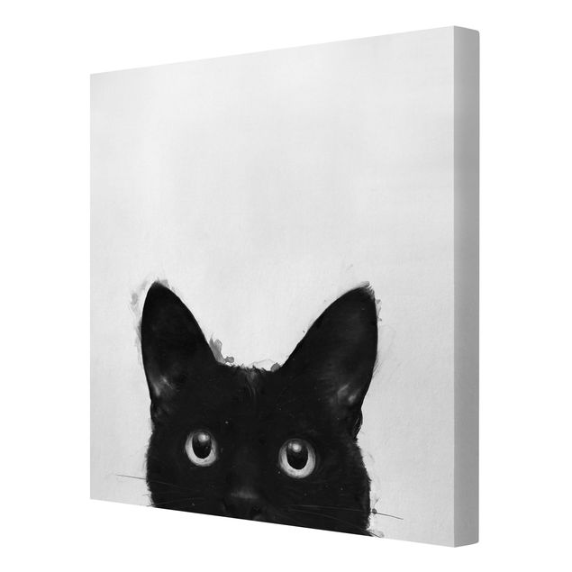Quadri moderni per soggiorno Illustrazione - Gatto nero su pittura bianca