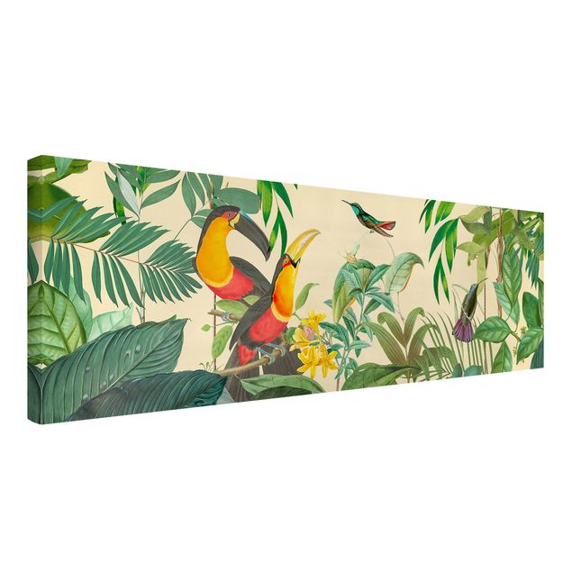 Riproduzione quadri su tela Collage vintage - Uccelli nella giungla