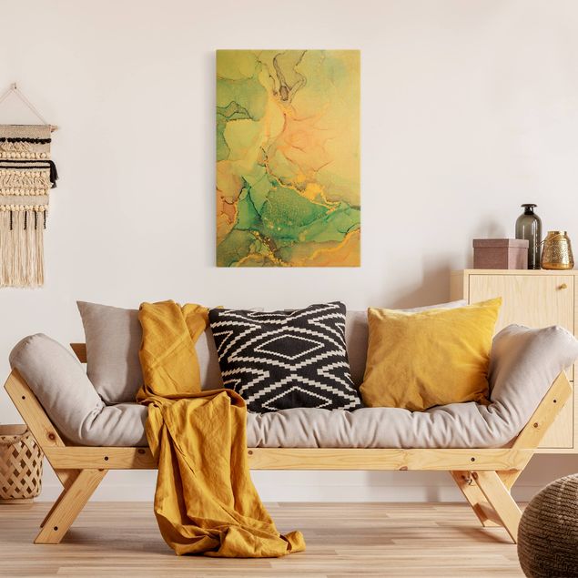 Quadri moderni per soggiorno Acquerello pastello colorato con oro
