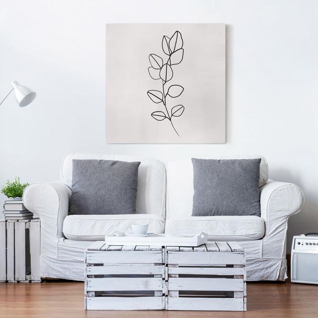 Stampe su tela fiori Line Art - Ramo di foglie in bianco e nero