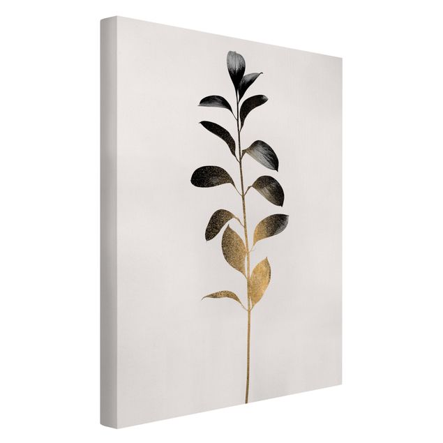Quadri moderni per soggiorno Mondo grafico delle piante - Oro e grigio