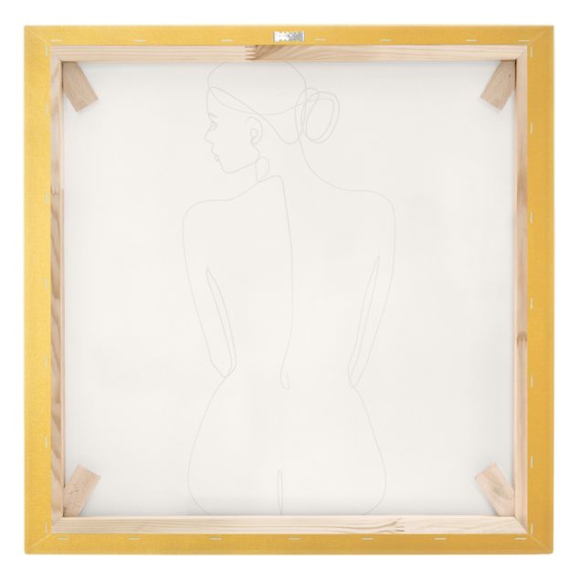 Quadro su tela oro - Line Art nudo di schiena femminile in bianco e nero