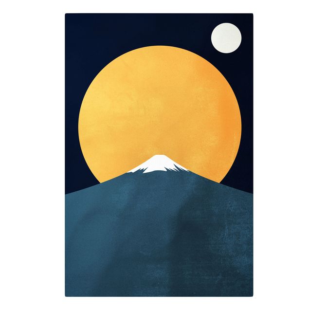 Stampe su tela Sole, luna e montagna