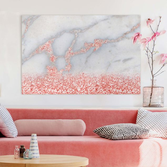 quadro astratto moderno Effetto marmo con coriandoli rosa chiaro