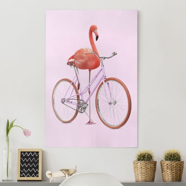 Quadri con uccelli Fenicottero con bicicletta