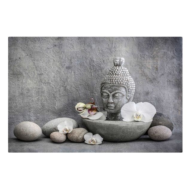 Stampa su tela - Zen Buddha, orchidee e pietre - Orizzontale 2:3