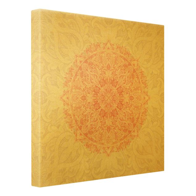 Quadro su tela oro - Ornamento mandala in acquerello beige e arancione