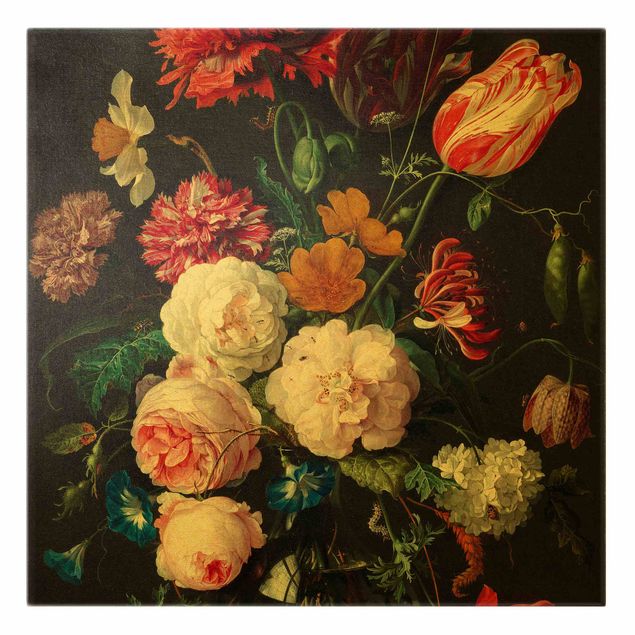 Stampe su tela Jan Davidsz De Heem - Natura morta con fiori in un vaso di vetro