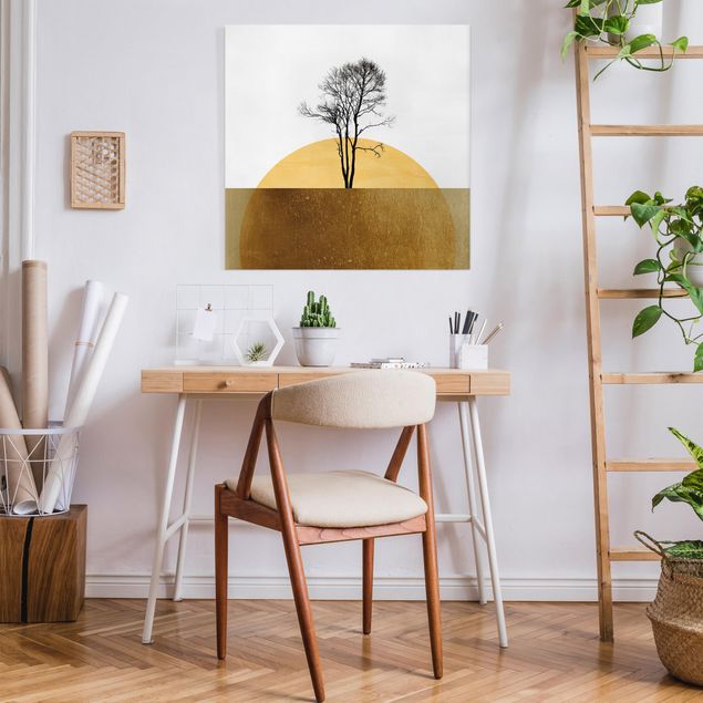 Quadri su tela paesaggio Sole d'oro con albero