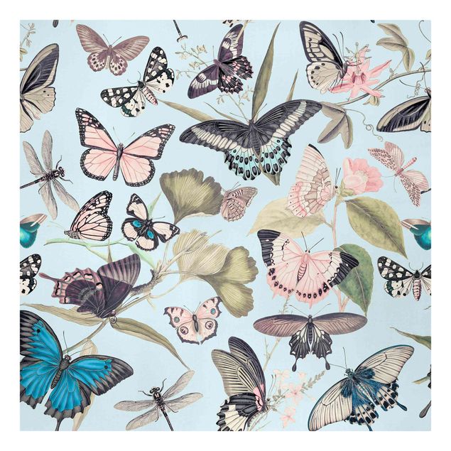 Tele vintage Collage vintage - Farfalle e libellule