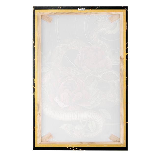 Quadro su tela oro - Serpente con rose in nero e oro I
